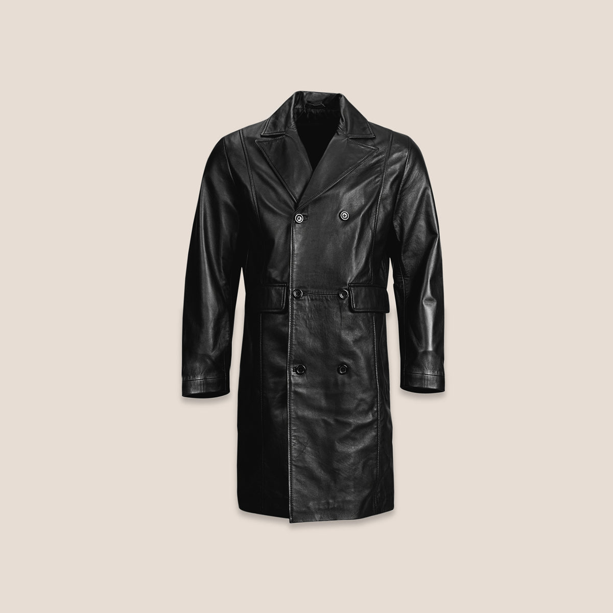 Eron Black Leather Double Breasted Coat | AllStone Leather