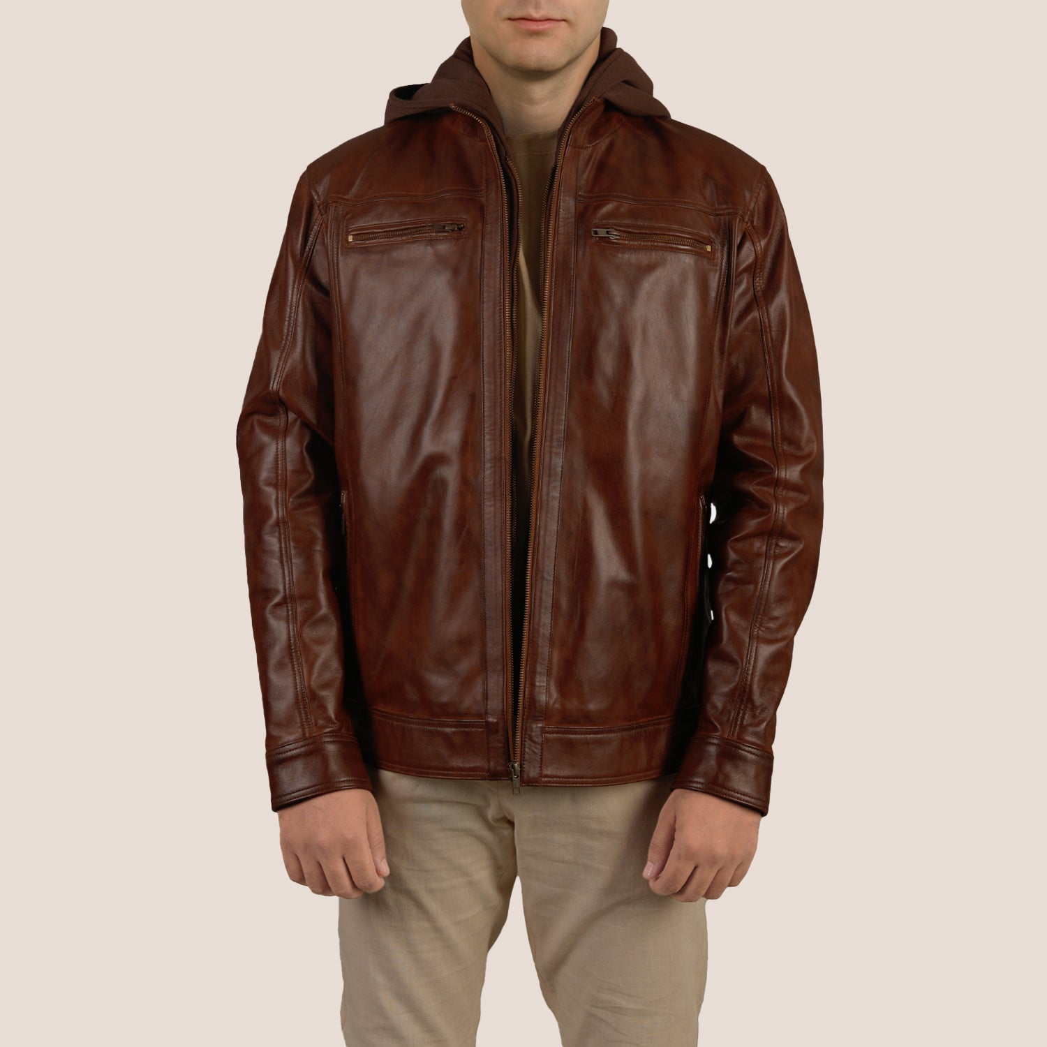 最終値下げ　epine leather jacket ブラウン Drex Waxed Brown Classic Leather Jacket | AllStone Leather