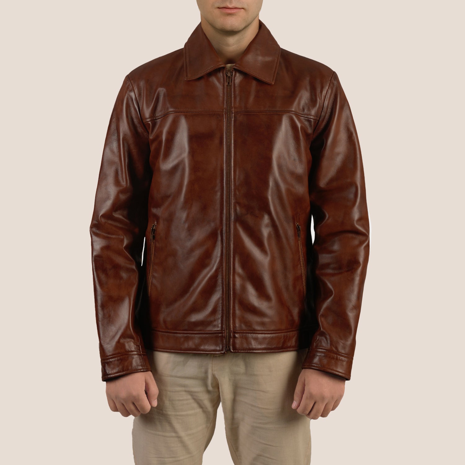 Drex Waxed Brown Classic Leather Jacket | AllStone Leather